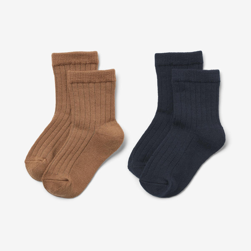 Wheat Main 2 pk Wool Rib Socks Vilde Socks/Tights 1432 navy