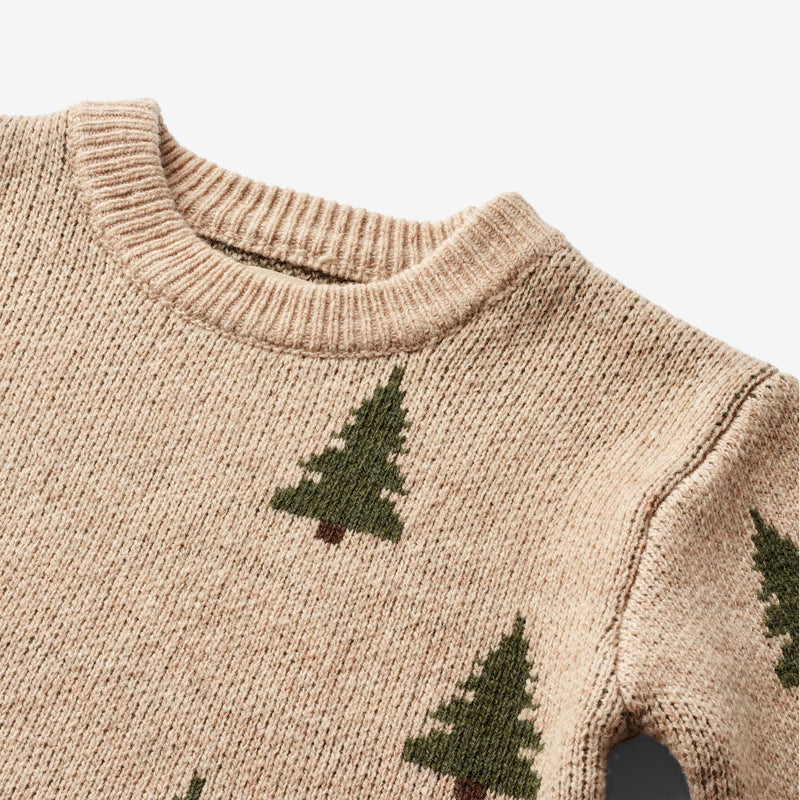 Wheat Main Jacquard Pullover Tree Knitted Tops 3191 offwhite