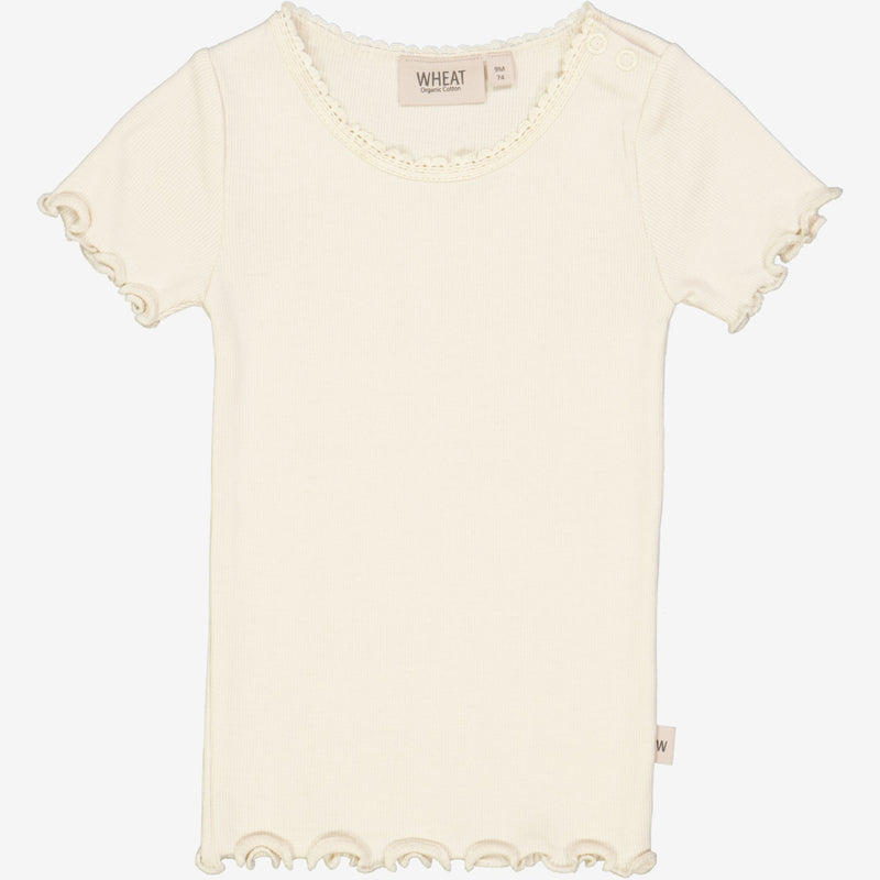Wheat Rib T-Shirt Lace SS | Baby Jersey Tops and T-Shirts 3129 eggshell 